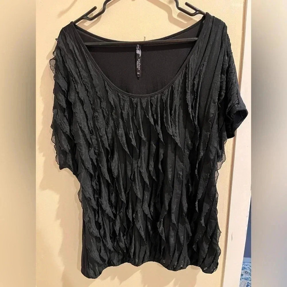 ANDREA MISSY Size 3x RUFFLE Semi Sheer Short Sleeve Blouse - Picture 1 of 6